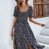 Bohemia Print Dress Women New Summer Midi Dress Puff Sleeve